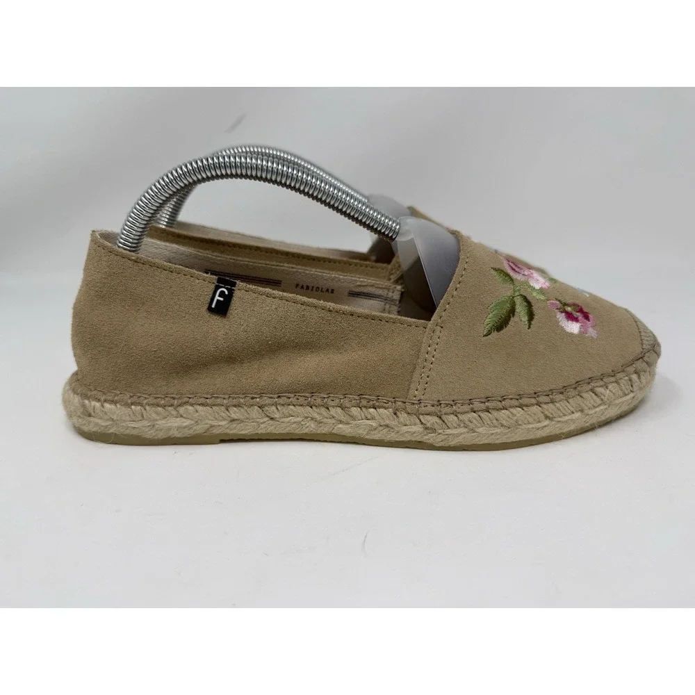 Fabiolas Espadrilles Tan Suede Leather‎ Women's Floral 9.5/41 Slip On New Summer